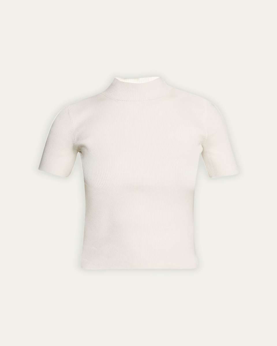 Short-Sleeve Mock-Neck Ribbed Sweat