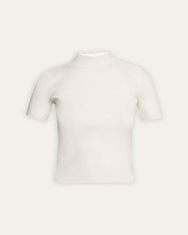 Short-Sleeve Mock-Neck Ribbed Sweat