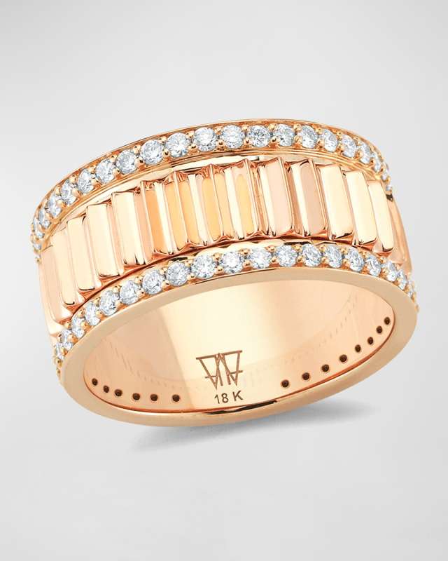 Rose Gold Diamond 10mm Fluted Band Ring, Size