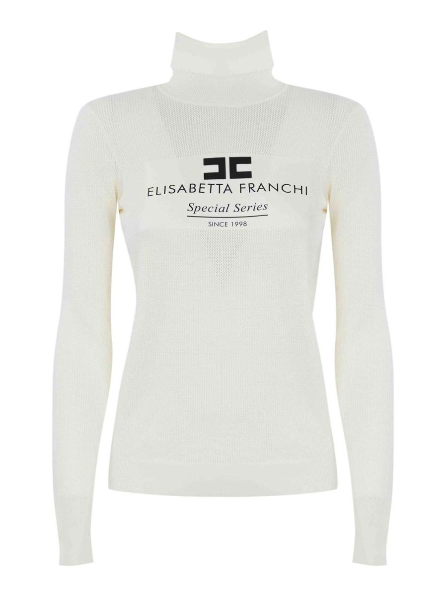 Elisabetta Franchi Pull Col Rond - Blanc