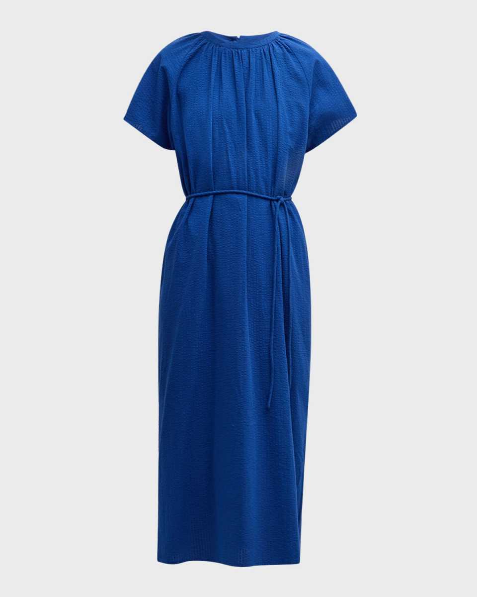 James Ruched Seersucker Midi Dress