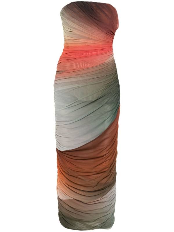 ruched-detail gradient midi dress