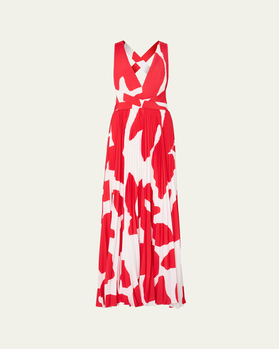 Oria Pleated Deep V-Neck Gown