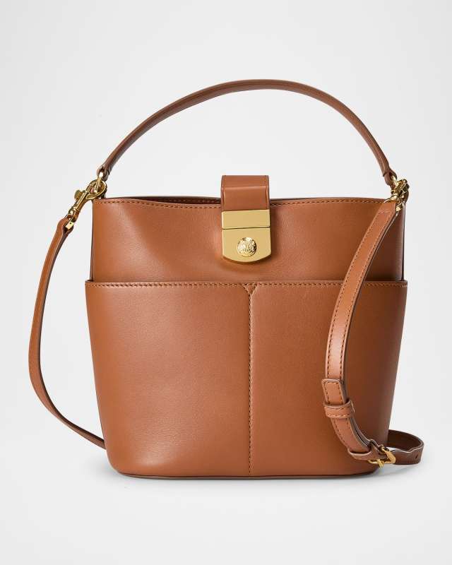 Crest Lock Small Leather Bucket Bag