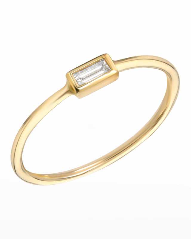 14k Gold Diamond Baguette Ring, Size 6-7