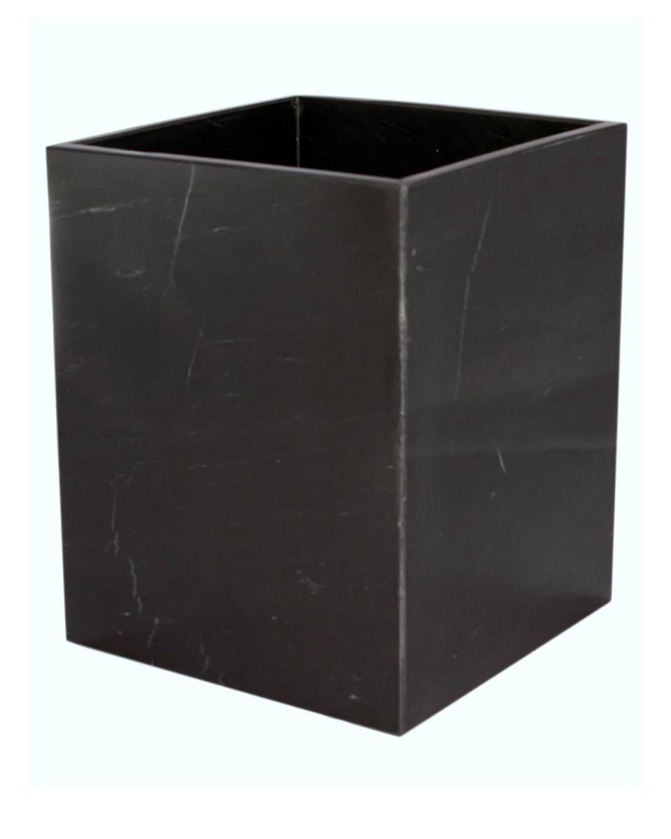 Myrtus Collection Jet Black Marble Wastebasket w/ Liner