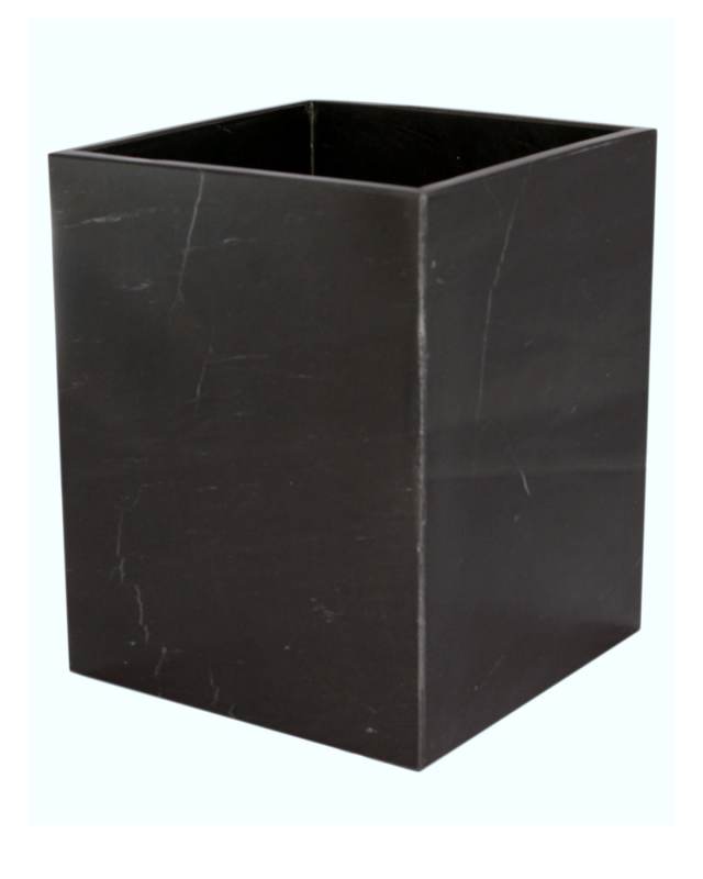 Myrtus Collection Jet Black Marble Wastebasket w/ Liner