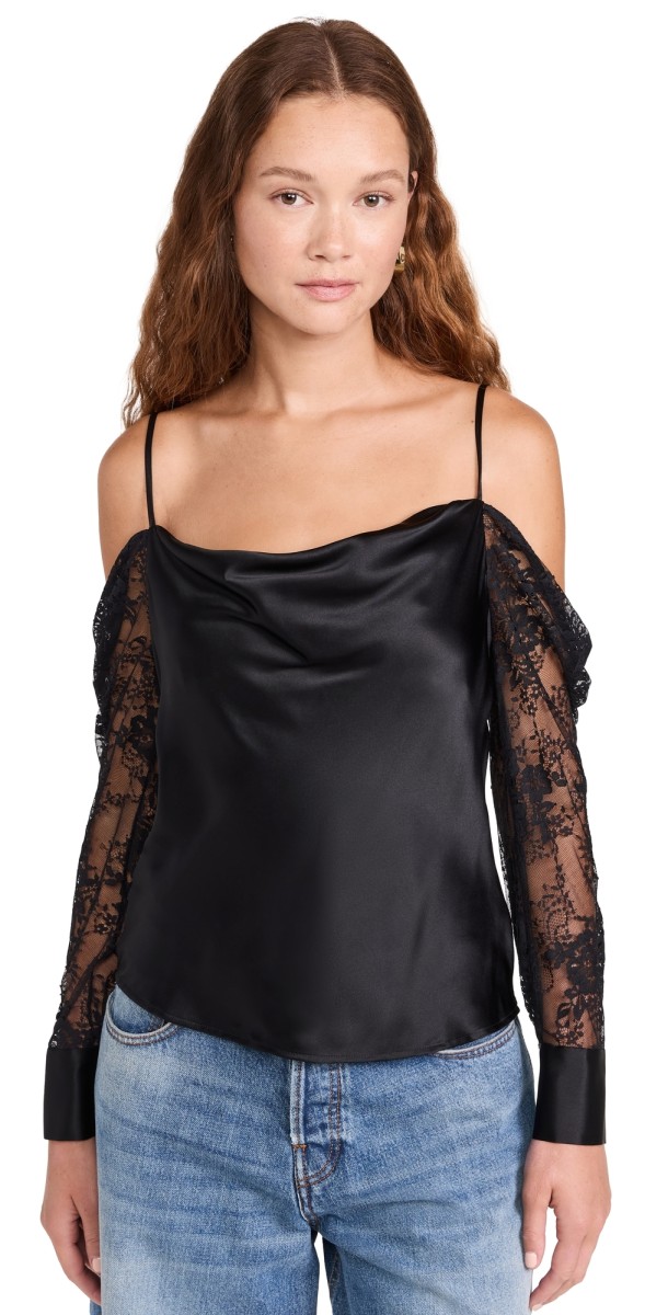 L'AGENCE Zion Cold Shoulder Blouse Black
