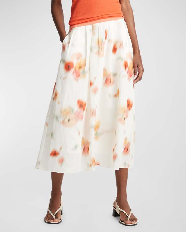 Poppy Blur Gathered Midi Skirt