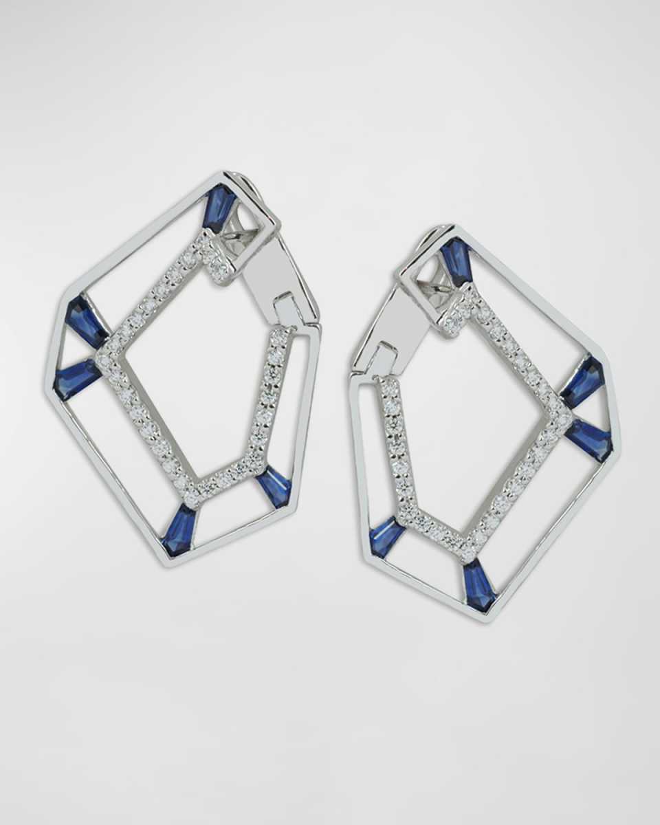 18K White Gold Sapphire and Diamond Angular Earrings