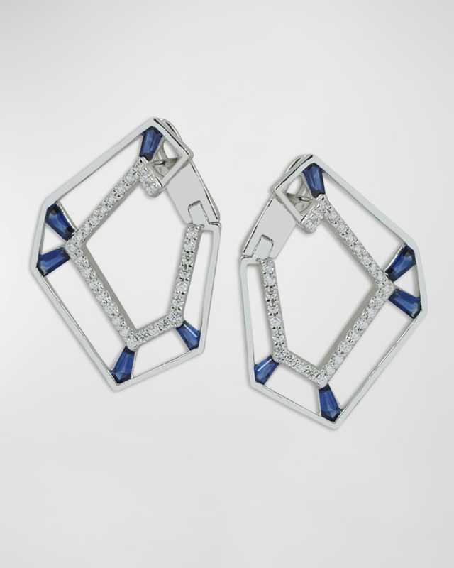 18K White Gold Sapphire and Diamond Angular Earrings