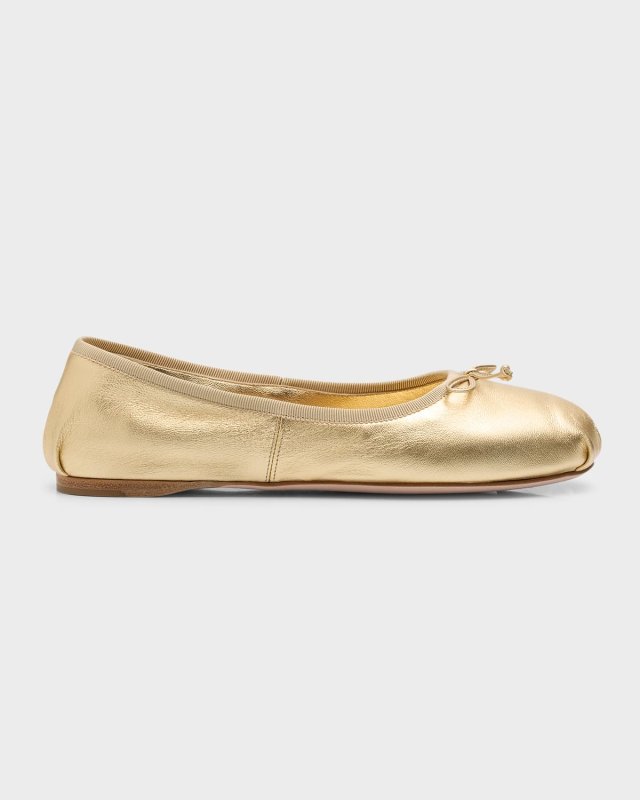 Metallic Logo-Band Ballerina Flats