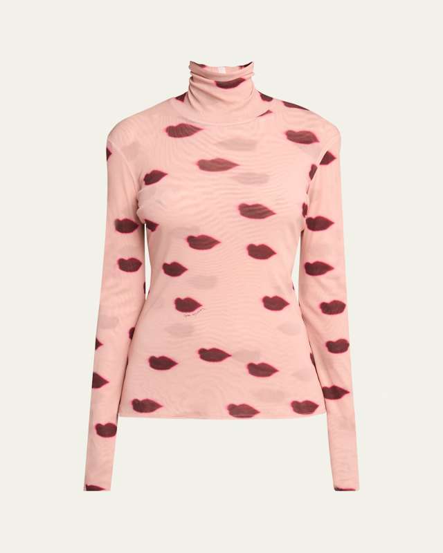Lips Print Mesh Top