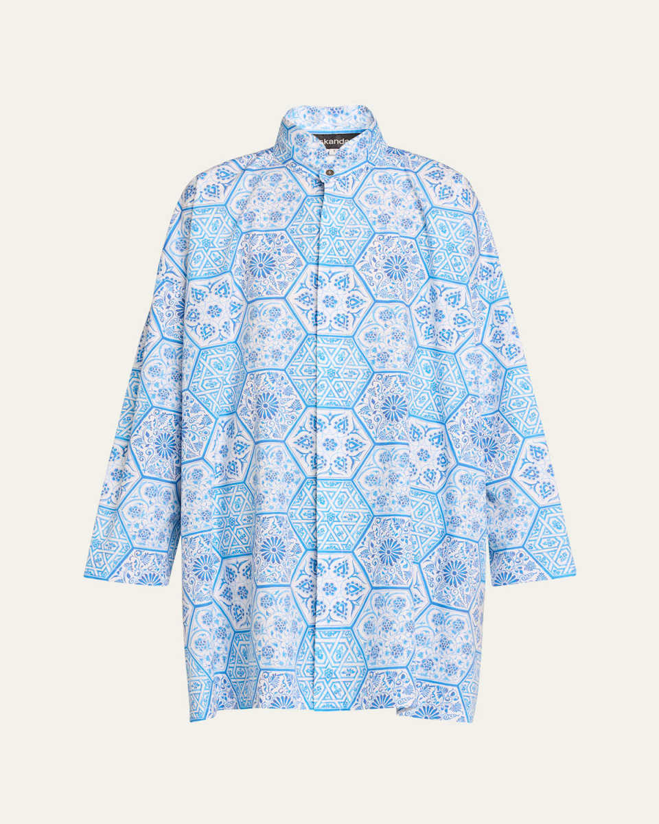 Printed Wide A-Line Double Stand Collar Shirt (Long Plus Length)