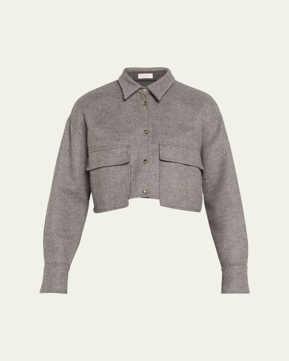 Fluid Wool Cropped Shirt Jacket with Patch Pockets