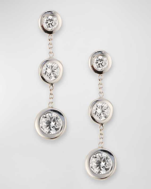 18K White Gold 3 Drop Diamond Earrings