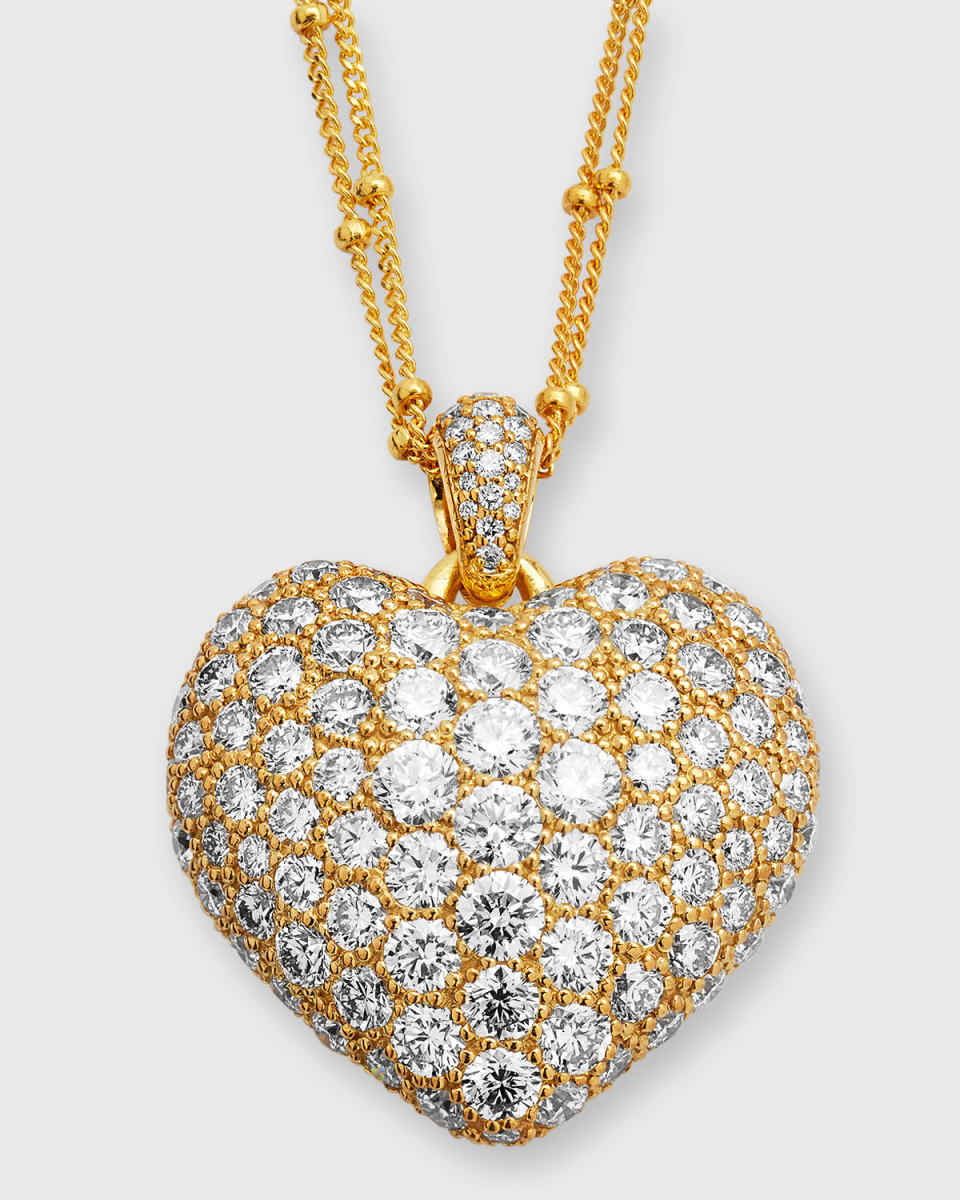 18k Gold Double-Chain Heart Pendant Necklace, 24"L, 7.41tcw
