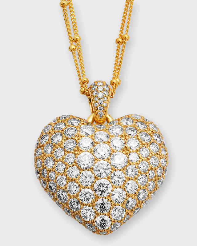 18k Gold Double-Chain Heart Pendant Necklace, 24"L, 7.41tcw