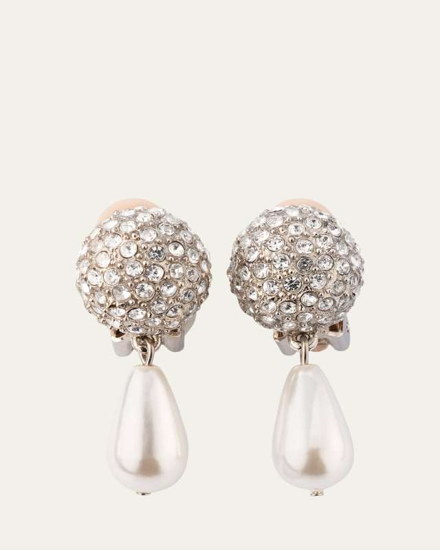 Crystal & Pearl Drop Clip-On Earrings