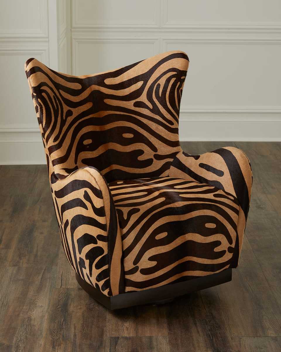 Myan Hair on Hide Swivel Wing Chair