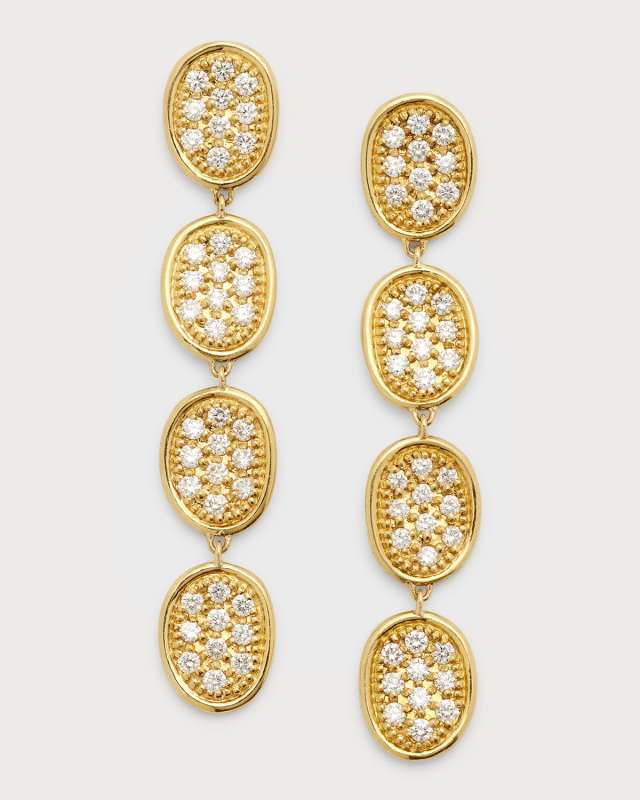 18K Yellow Gold Lunaria Pave Diamond 4-Drop Earrings
