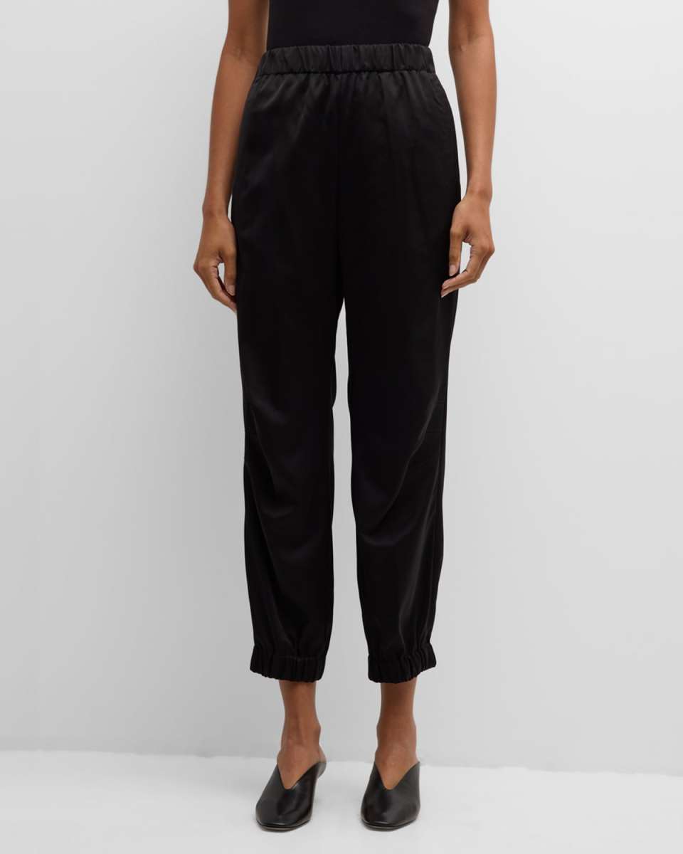 Piker Satin Pants with Elastic Waist