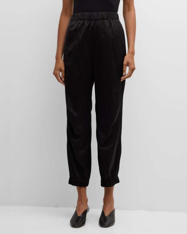 Piker Satin Pants with Elastic Waist
