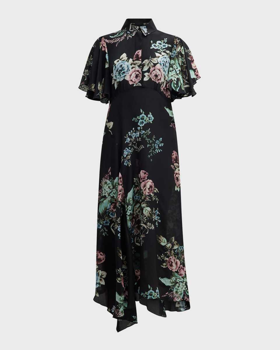 Carole Floral-Print Handkerchief Midi Dress