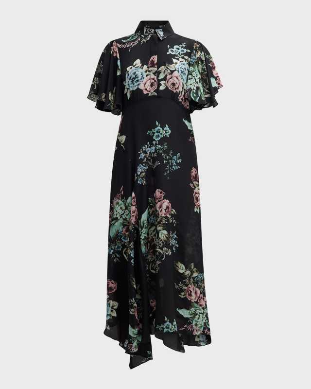 Carole Floral-Print Handkerchief Midi Dress