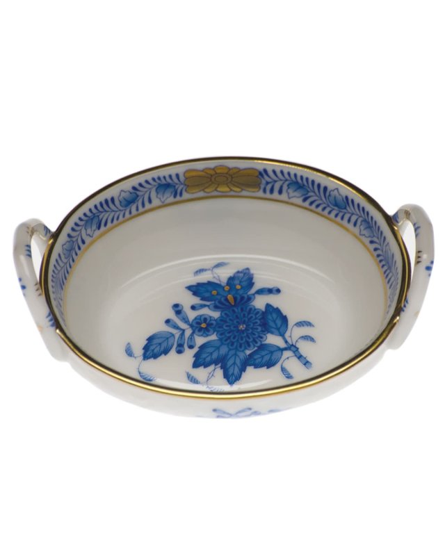 Chinese Bouquet Blue Small Basket with Handles