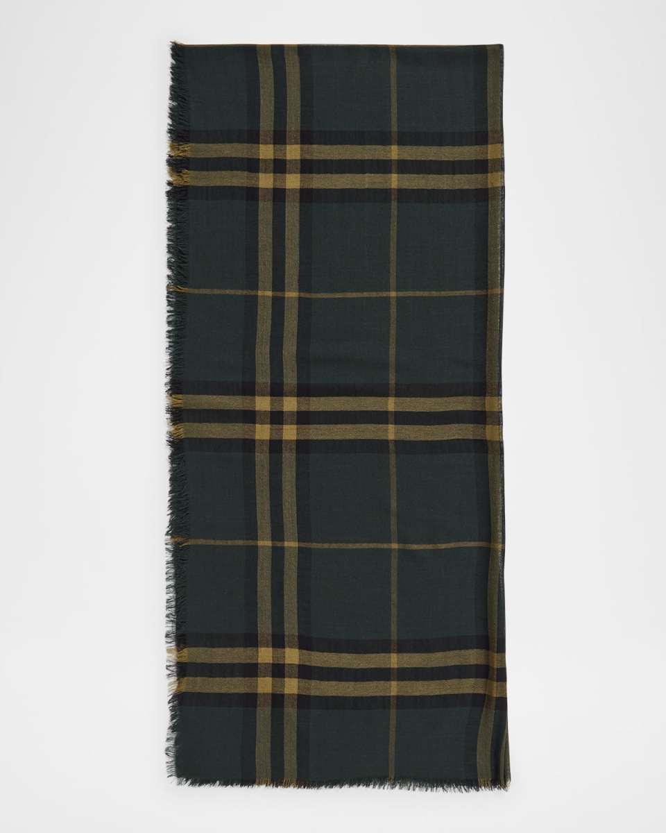 Men's Wool Giant Check Fringed Scarf