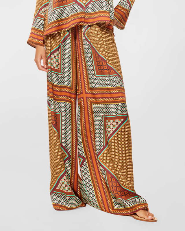 Lemor Scarf-Print Flared Palazzo Pants