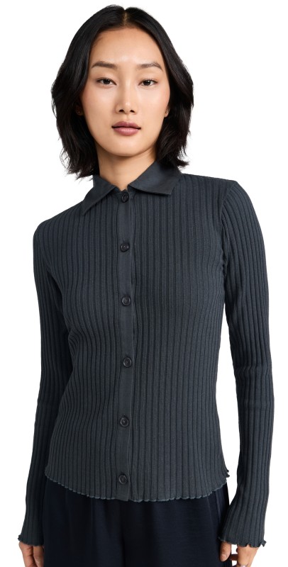 Vince Rib Polo Button Up Graphite