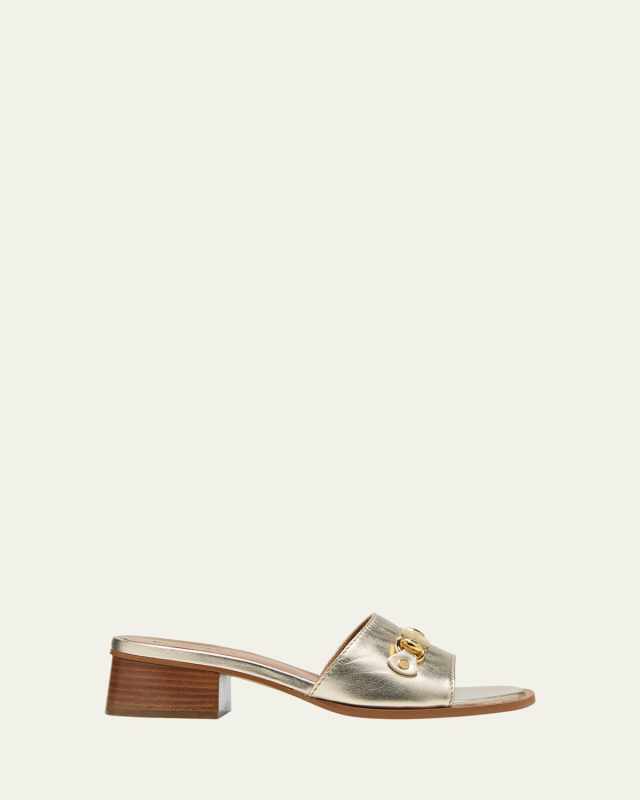Metallic Leather Chain Mule Sandals