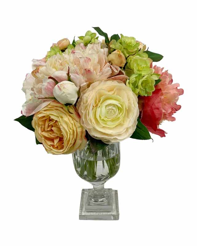 Peony Rose Arrangement in Cut Vase