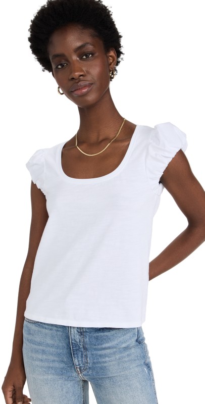 Nation LTD Rena Bubble Cap Sleeve Tee Optic White