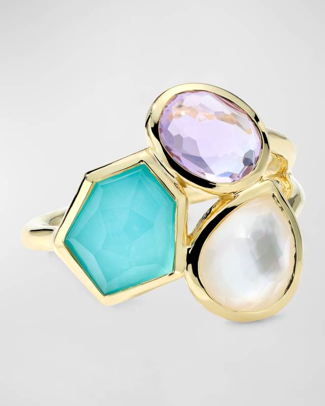 18K Rock Candy Small 3-Stone Cluster Ring in Summer Rainbow 2, Size 6.5
