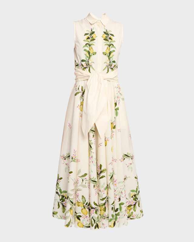 Lemon-Print Sleeveless Midi Shirtdress