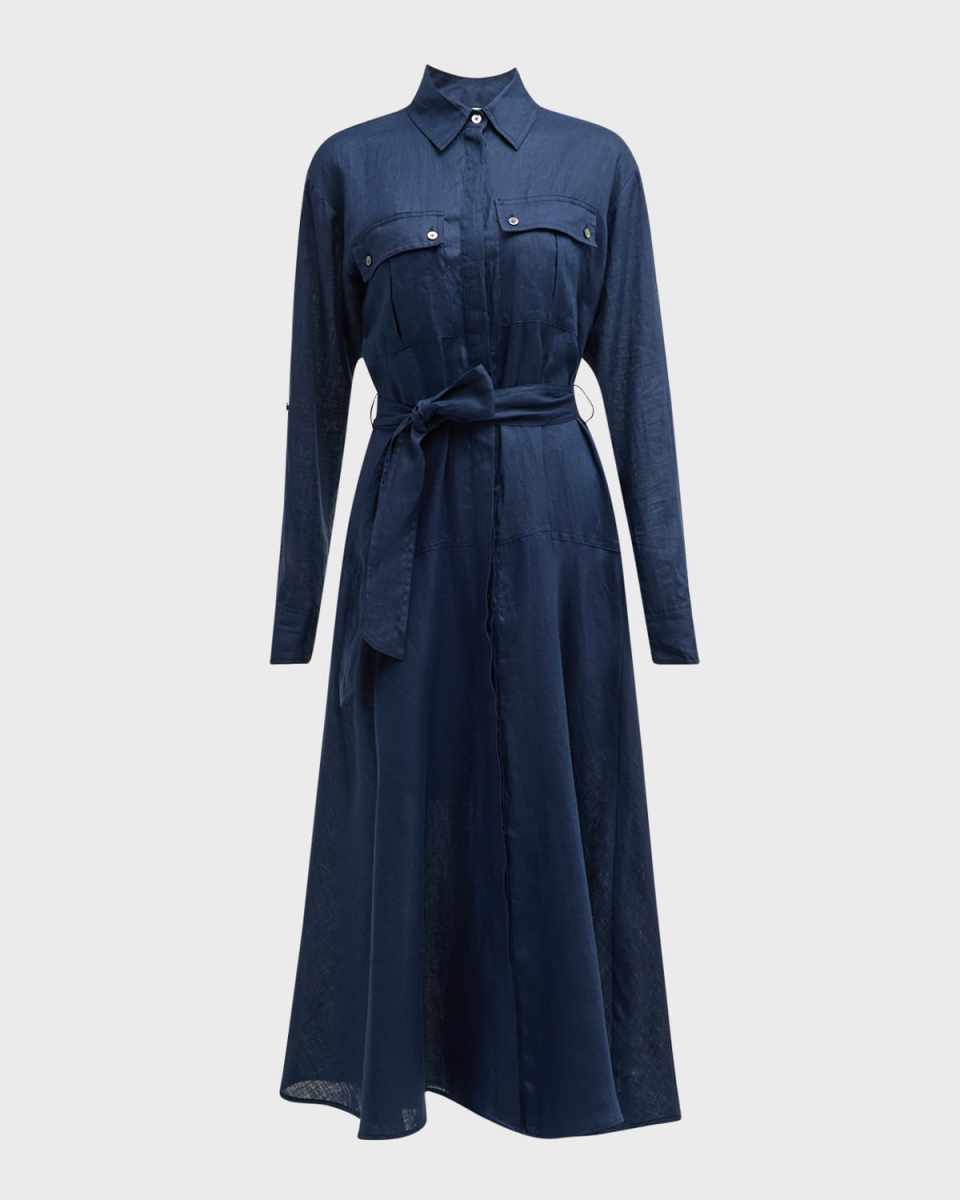 Camille Long-Sleeve Linen Shirtdress