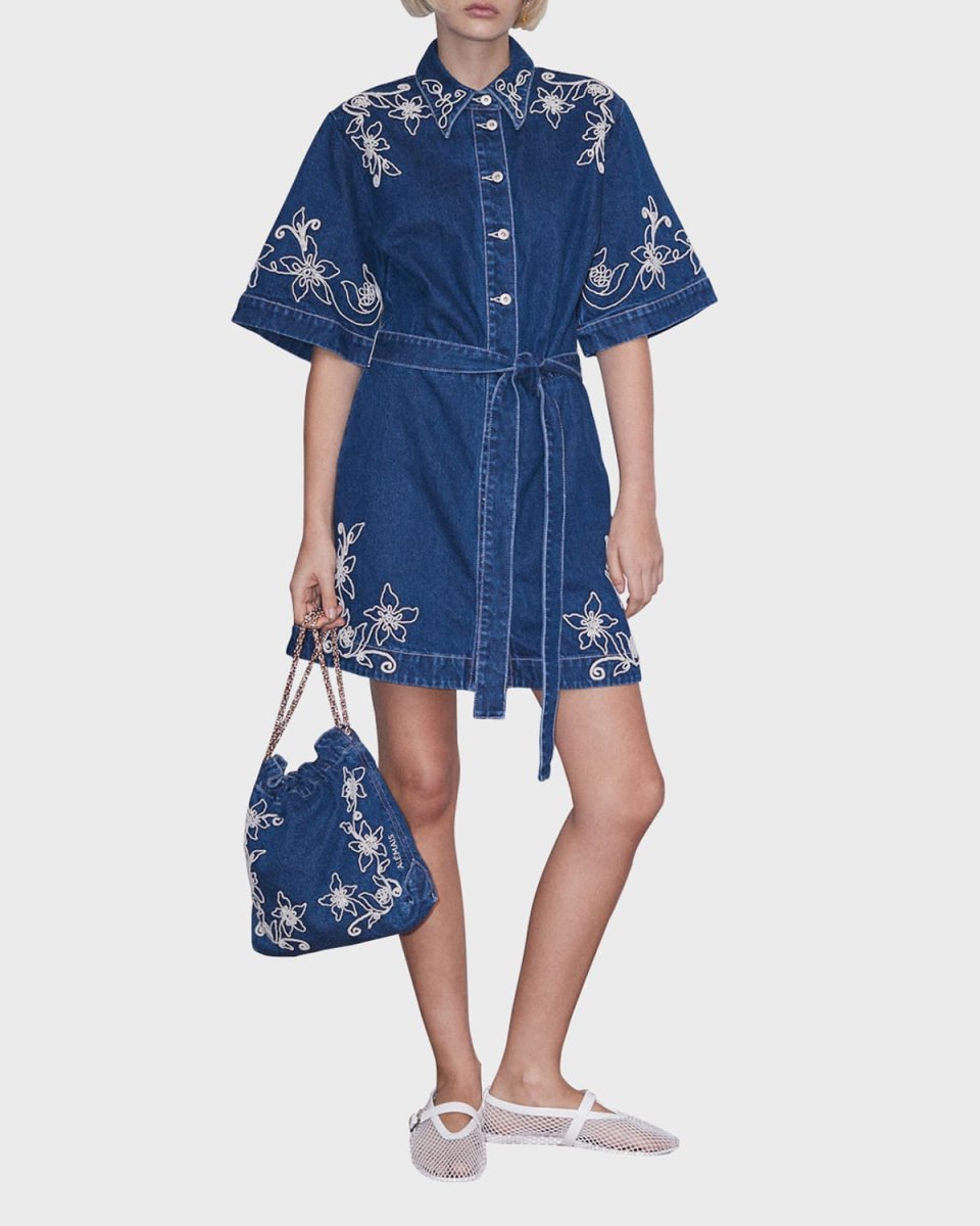 Carmen Belted Floral Denim Mini Dress