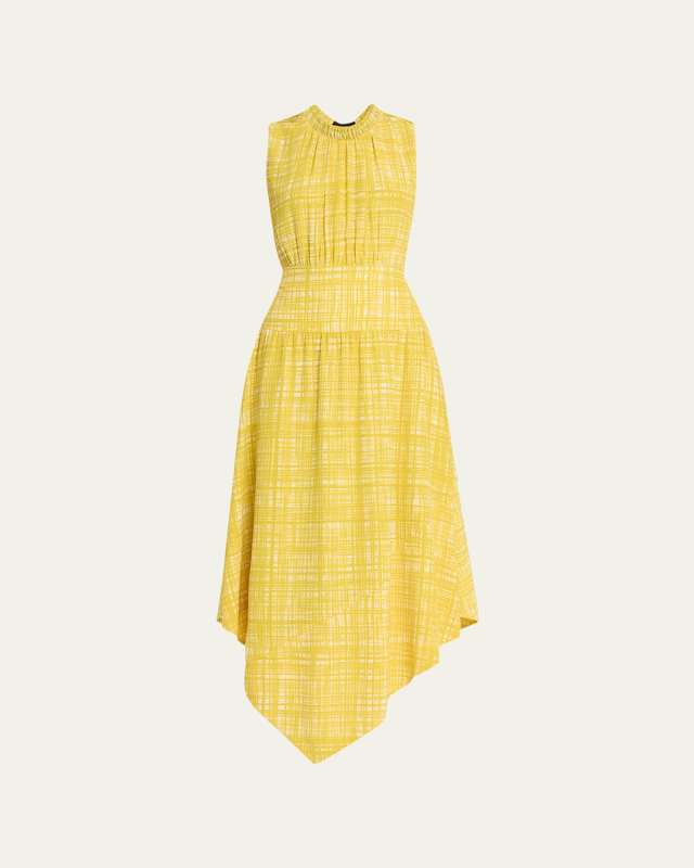 Printed Mock-Neck Handkerchief Midi Dress