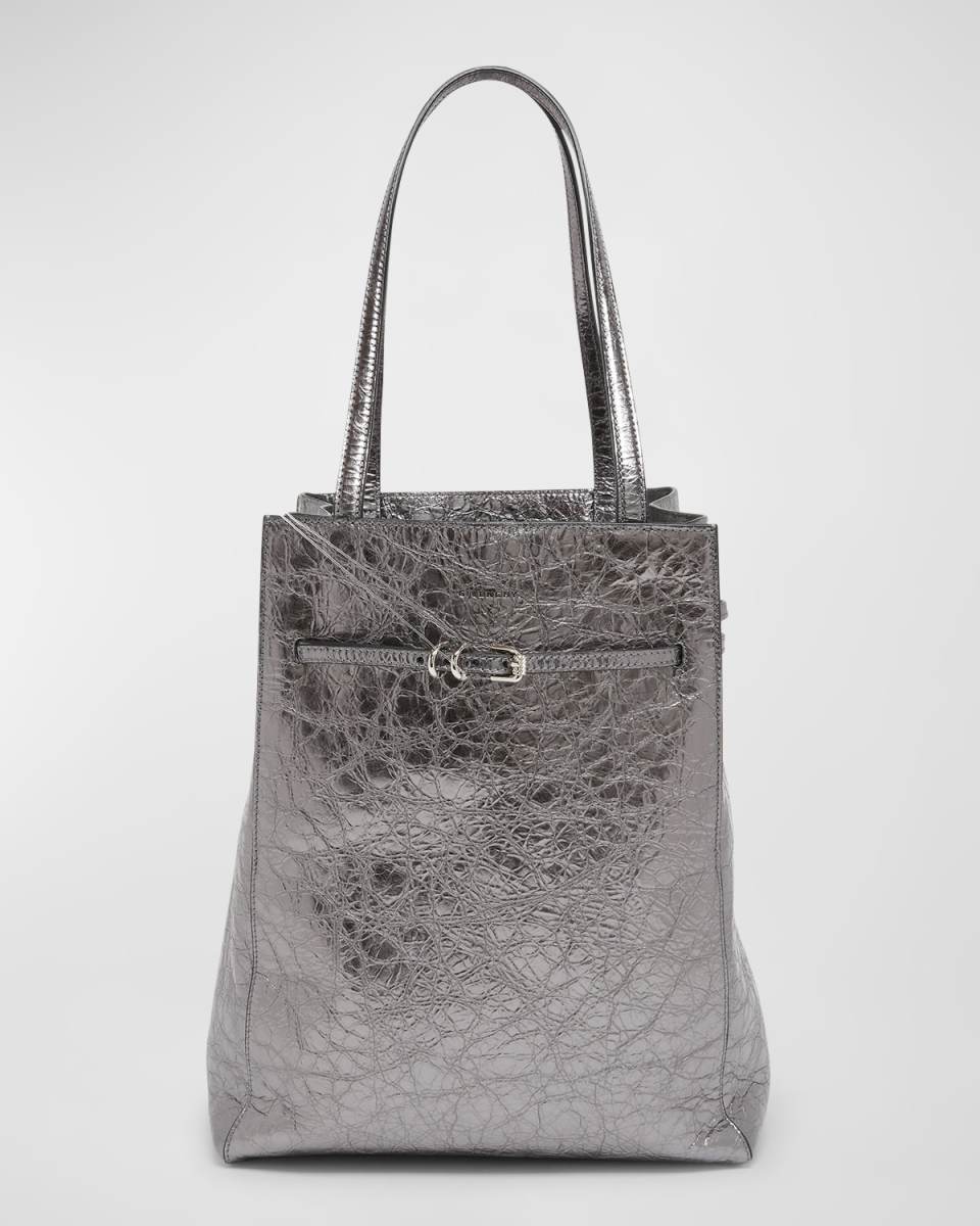 Voyou Medium North-South Tote Bag in Metallized Leather