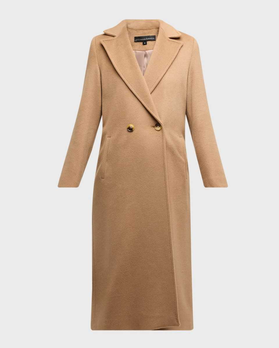 Double-Breasted Long Camel Wool Coat