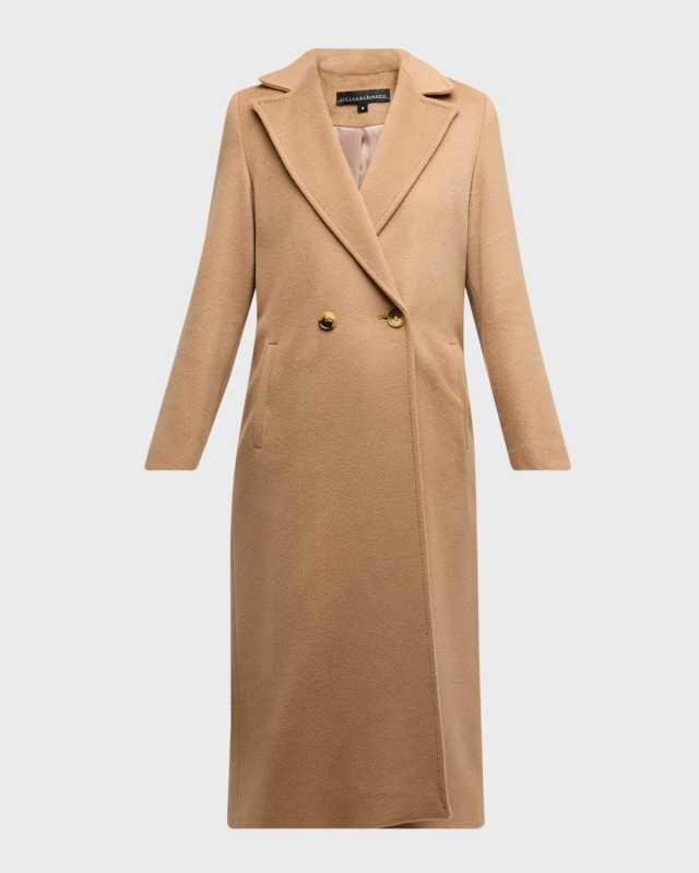 Double-Breasted Long Camel Wool Coat