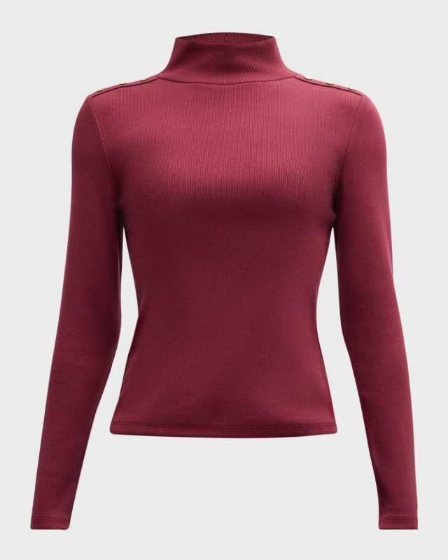 Nate Ribbed Turtleneck Top with Buttons