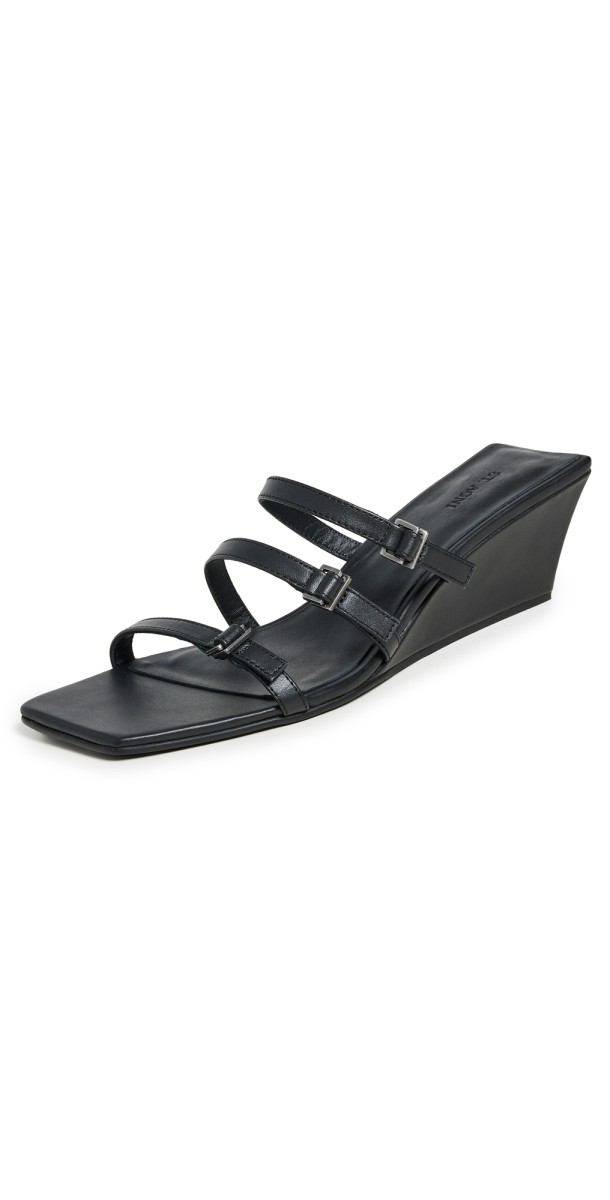 St. Agni Mini Ring Detail Wedge Sandals Black