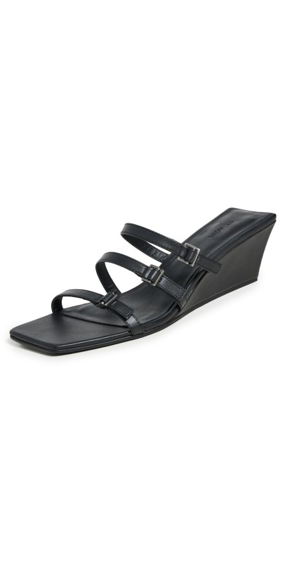 St. Agni Mini Ring Detail Wedge Sandals Black