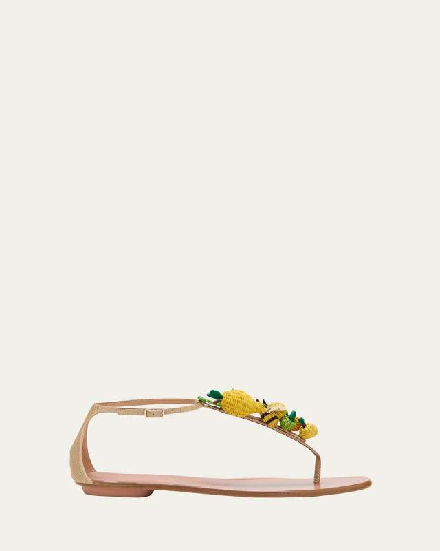Raffia Citrus Flat Thong Sandals