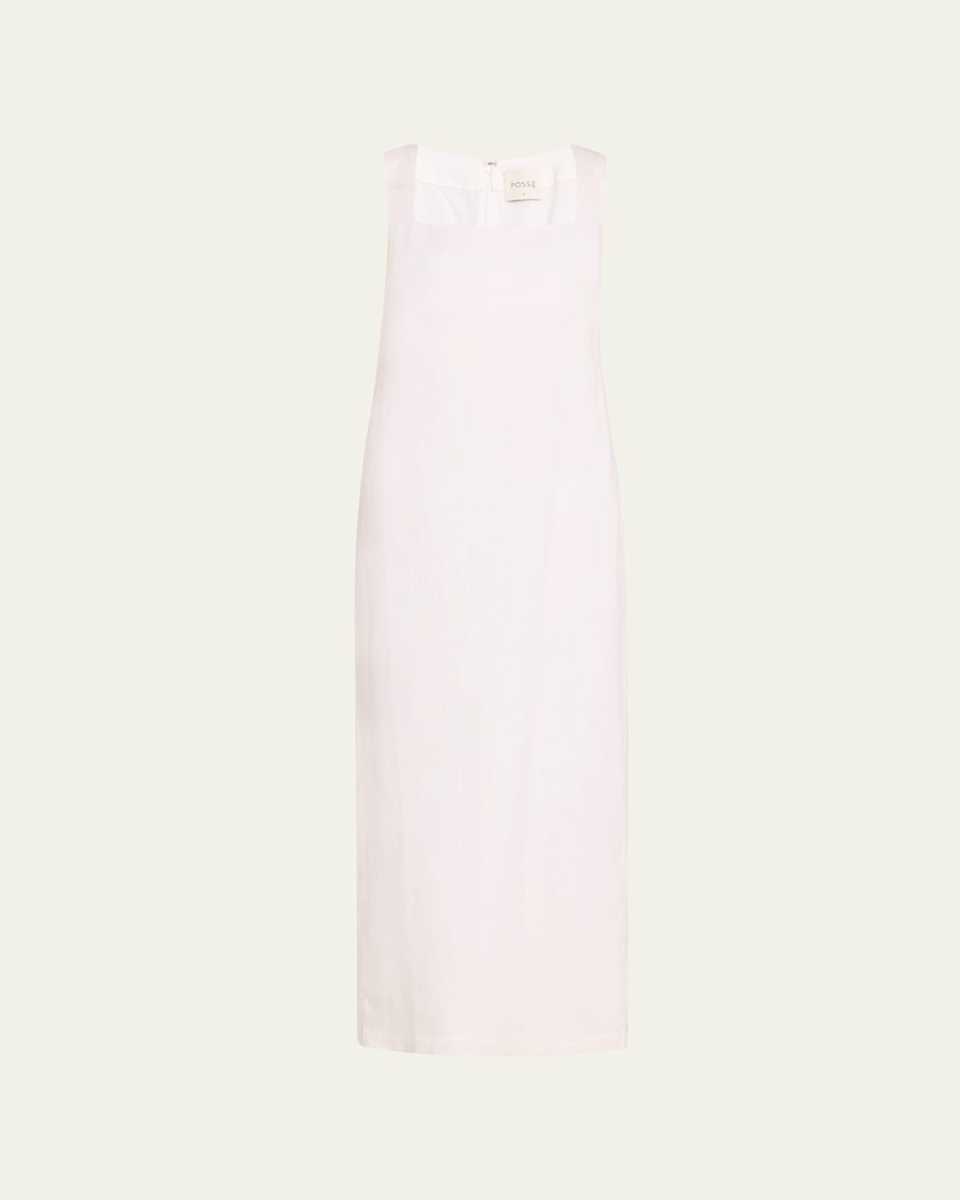Alice Square-Neck Sleeveless Linen Midi Dress