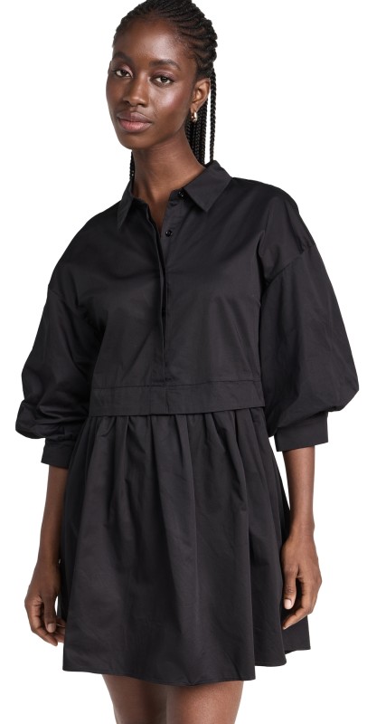 English Factory Puff Sleeve Shirt Dress Black